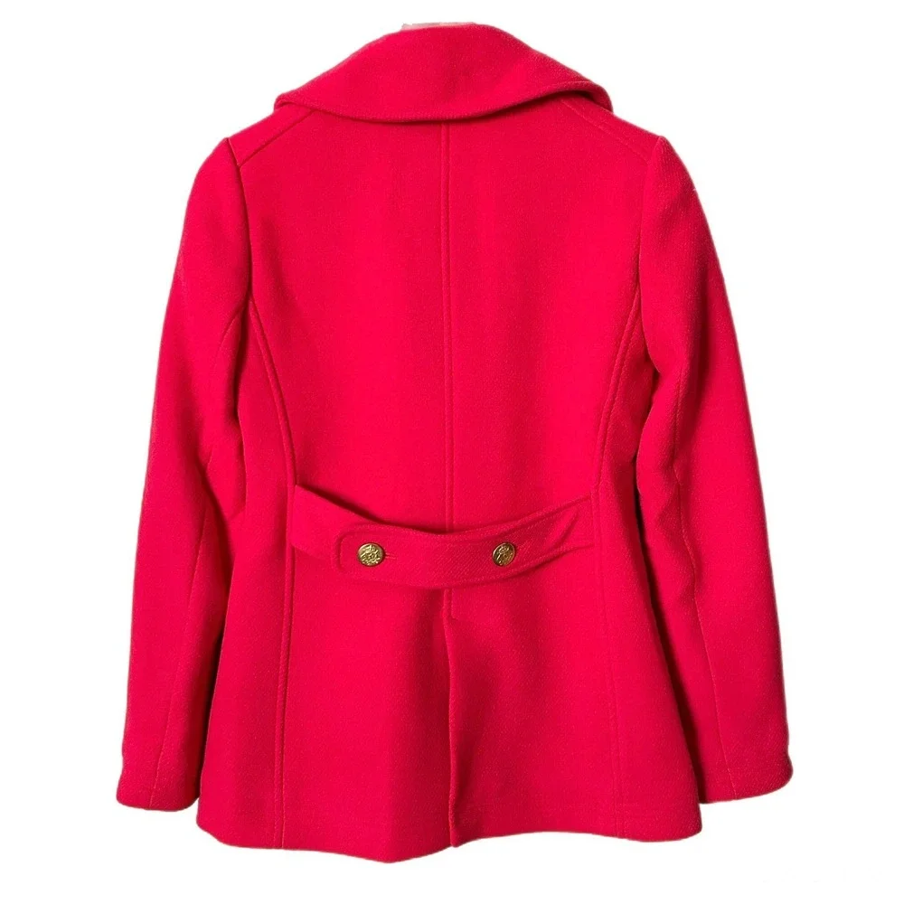 J.Crew Stadium Cloth Wool Majesty Pea Coat Red Gold Crest Buttons 49360 Size 2 - Picture 3 of 7